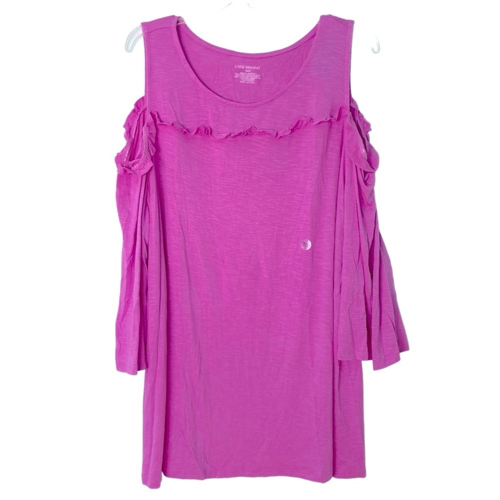 Lane Bryant Cold Shoulder Ruffle Accent 3/4 Bell Sleeve Orchid Top‎ (Size 18/20)